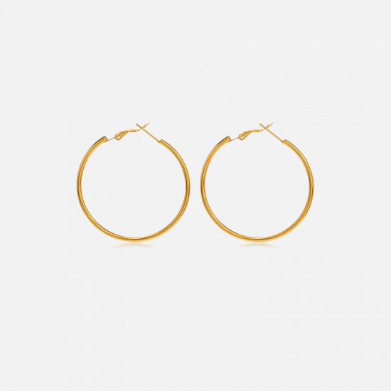 Picture of Eco-friendly Vacuum Plating Simple & Casual Simple 18K Gold Color 304 Stainless Steel Hoop Earrings For Women Party 40mm Dia., 1 Pair