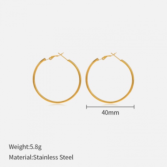 Picture of Eco-friendly Vacuum Plating Simple & Casual Simple 18K Gold Color 304 Stainless Steel Hoop Earrings For Women Party 40mm Dia., 1 Pair