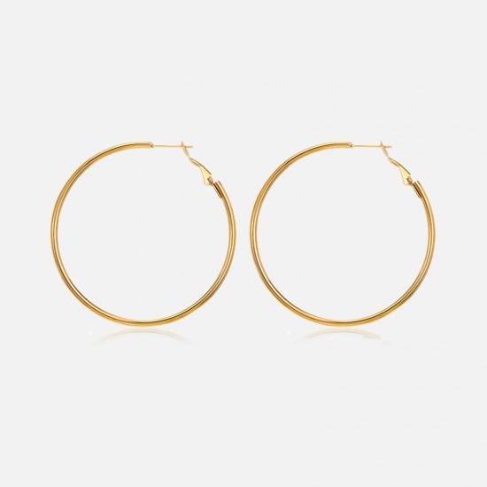 Picture of Eco-friendly Vacuum Plating Simple & Casual Simple 18K Gold Color 304 Stainless Steel Hoop Earrings For Women Party 50mm Dia., 1 Pair