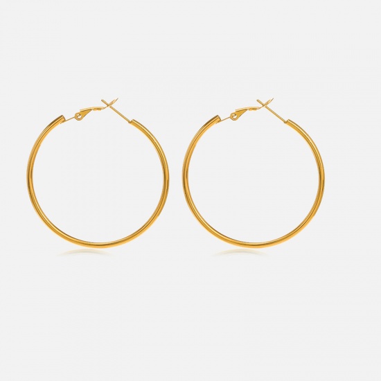 Picture of Eco-friendly Vacuum Plating Simple & Casual Simple 18K Gold Color 304 Stainless Steel Hoop Earrings For Women Party 60mm Dia., 1 Pair