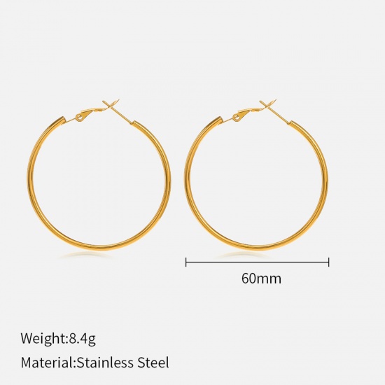 Picture of Eco-friendly Vacuum Plating Simple & Casual Simple 18K Gold Color 304 Stainless Steel Hoop Earrings For Women Party 60mm Dia., 1 Pair