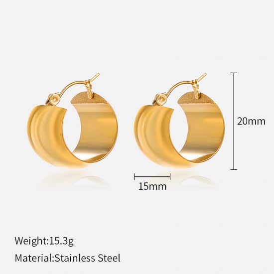 Picture of Eco-friendly Vacuum Plating Retro Simple 14K Real Gold Plated 304 Stainless Steel Hoop Earrings For Women Party 2cm, 1 Pair