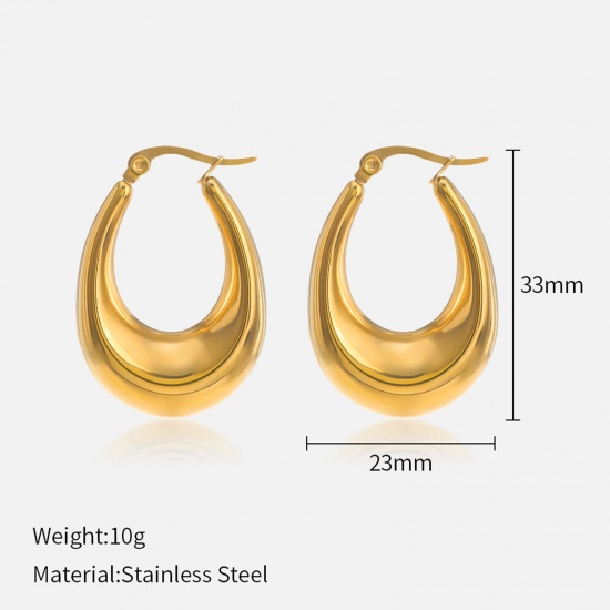 Picture of Eco-friendly Vacuum Plating Retro Simple 14K Real Gold Plated 304 Stainless Steel Hoop Earrings For Women Party 3.3cm x 2.3cm, 1 Pair