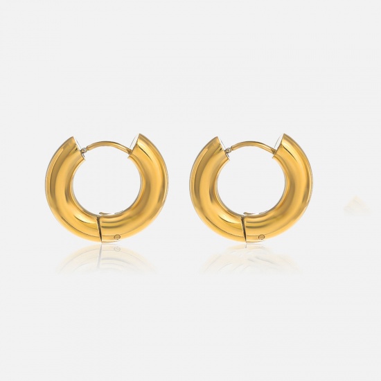 Picture of Eco-friendly Vacuum Plating Retro Simple 14K Real Gold Plated 304 Stainless Steel Hoop Earrings For Women Party 21mm Dia., 1 Pair