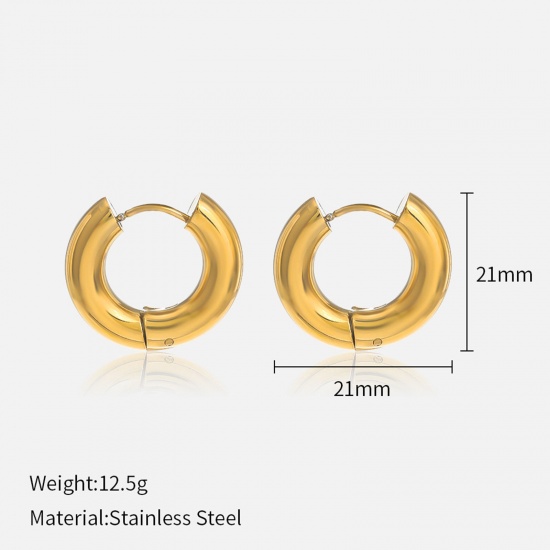 Picture of Eco-friendly Vacuum Plating Retro Simple 14K Real Gold Plated 304 Stainless Steel Hoop Earrings For Women Party 21mm Dia., 1 Pair