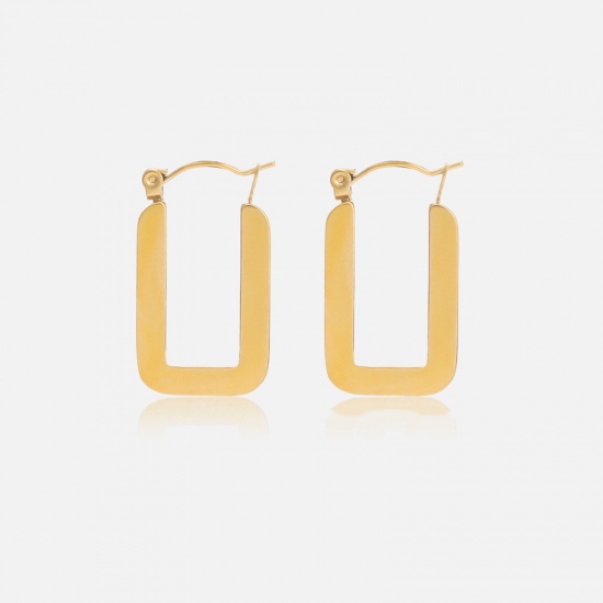 Picture of Eco-friendly Vacuum Plating Retro Simple 14K Real Gold Plated 304 Stainless Steel U-shaped Hoop Earrings For Women Party 2.7cm x 1.5cm, 1 Pair