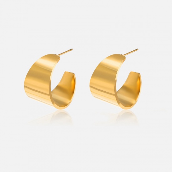Picture of Eco-friendly Vacuum Plating Retro Simple 14K Real Gold Plated 304 Stainless Steel Hoop Earrings For Women Party 2.2cm, 1 Pair