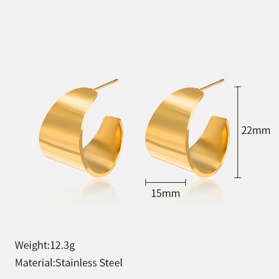 Picture of Eco-friendly Vacuum Plating Retro Simple 14K Real Gold Plated 304 Stainless Steel Hoop Earrings For Women Party 2.2cm, 1 Pair