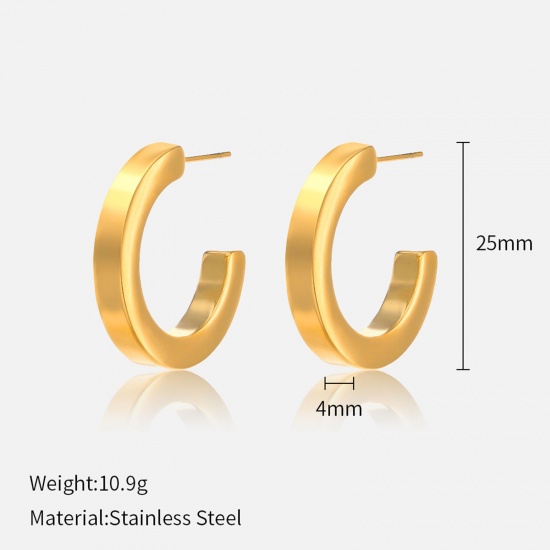Picture of Eco-friendly Vacuum Plating Retro Simple 14K Real Gold Plated 304 Stainless Steel Hoop Earrings For Women Party 2.5cm, 1 Pair