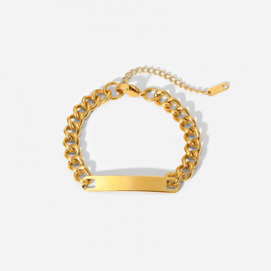 Immagine di Placcatura Sottovuoto Ecologica Semplice & Casual Elegante 18K Vero Oro Placcato 304 Acciaio Inossidabile Catena a Maglia Cubana Rettangolo Braccialetti Per Donne 23cm Lunghezza, 1 Pz