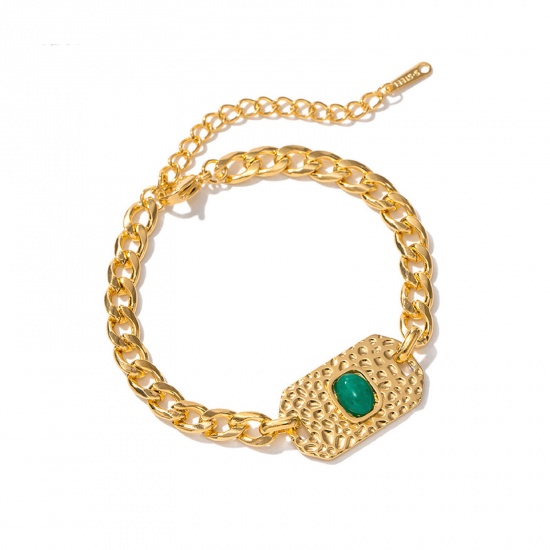 Immagine di Placcatura Sottovuoto Ecologica Retrò Elegante 18K Vero Oro Placcato 304 Acciaio Inossidabile Catena a Maglia Cubana Ovale Braccialetti Per Donne 17cm Lunghezza, 1 Pz