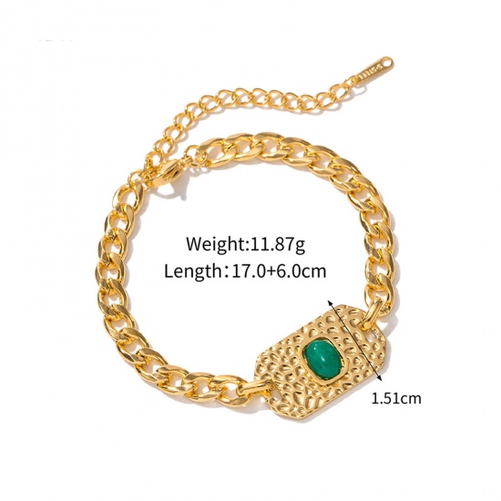 Immagine di Placcatura Sottovuoto Ecologica Retrò Elegante 18K Vero Oro Placcato 304 Acciaio Inossidabile Catena a Maglia Cubana Ovale Braccialetti Per Donne 17cm Lunghezza, 1 Pz