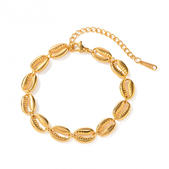 Immagine di Placcatura Sottovuoto Ecologica Semplice & Casual Elegante 18K Vero Oro Placcato 304 Acciaio Inossidabile Catena Conchiglia Braccialetti Per Donne 16cm Lunghezza, 1 Pz