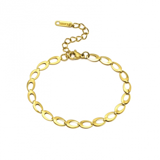 Picture of Eco-friendly Vacuum Plating Stylish Simple 18K Gold Color 304 Stainless Steel Link Chain Bracelets Unisex Party 17cm(6 6/8") long, 1 Piece