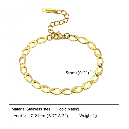 Picture of Eco-friendly Vacuum Plating Stylish Simple 18K Gold Color 304 Stainless Steel Link Chain Bracelets Unisex Party 17cm(6 6/8") long, 1 Piece
