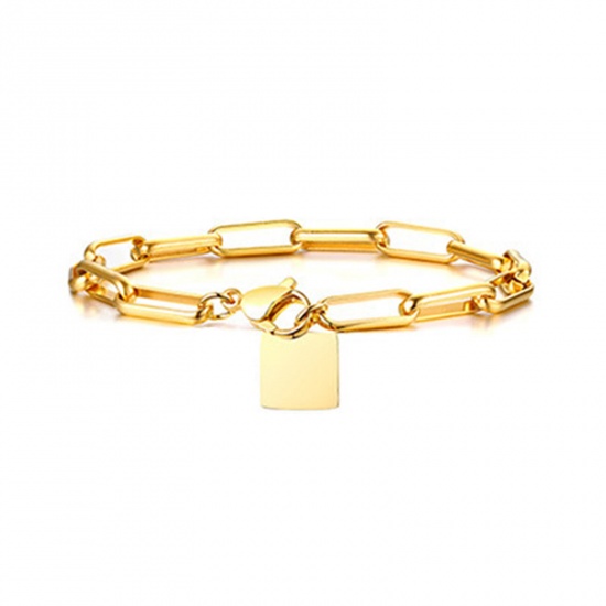 Picture of Eco-friendly Vacuum Plating Stylish Simple 18K Gold Color 304 Stainless Steel Paperclip Chain Square Bracelets Unisex Party 17cm(6 6/8") long, 1 Piece