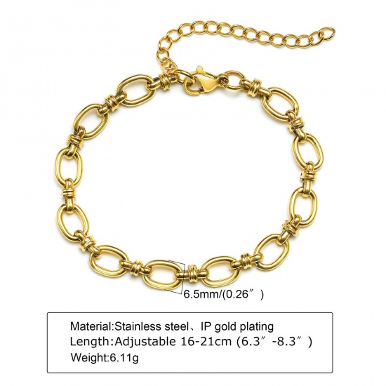Picture of Eco-friendly Vacuum Plating Stylish Simple 18K Gold Color 304 Stainless Steel Link Cable Chain Bracelets Unisex Party 16cm(6 2/8") long, 1 Piece
