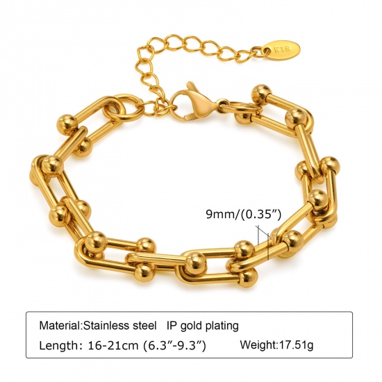Picture of Eco-friendly Vacuum Plating Stylish Simple 18K Gold Color 304 Stainless Steel Link Chain U-shaped Bracelets Unisex Party 16cm(6 2/8") long, 1 Piece