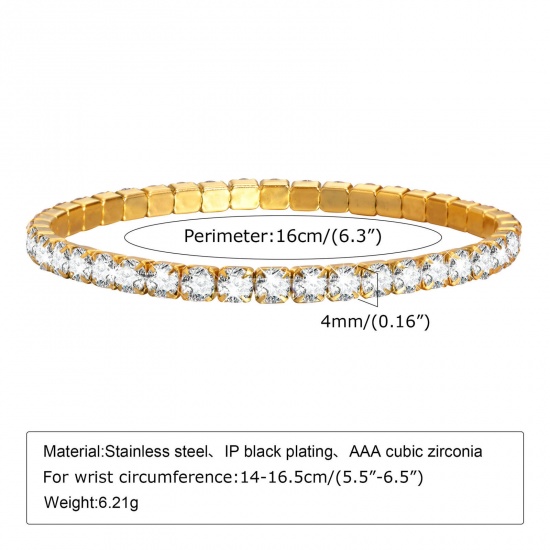 Picture of Eco-friendly Vacuum Plating Simple & Casual Exquisite 18K Gold Plated 304 Stainless Steel & Cubic Zirconia Link Chain Bracelets For Women Party 14cm(5 4/8") long, 1 Piece