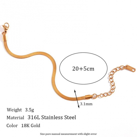 Picture of 1 Piece Eco-friendly Vacuum Plating Stylish Simple 18K Gold Color 316L Stainless Steel Snake Chain Anklet For Women 20cm(7 7/8") long