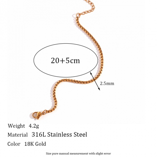 Picture of 1 Piece Eco-friendly Vacuum Plating Stylish Simple 18K Gold Color 316L Stainless Steel Curb Chain Anklet For Women 20cm(7 7/8") long