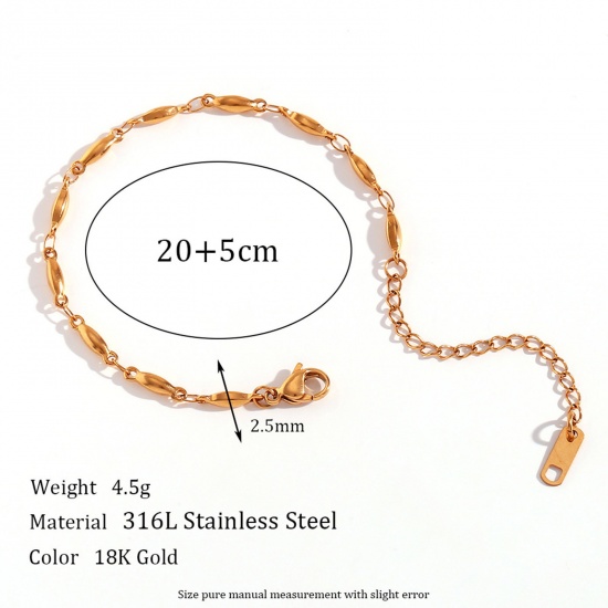 Picture of 1 Piece Eco-friendly Vacuum Plating Stylish Simple 18K Gold Color 316L Stainless Steel Handmade Link Chain Anklet For Women 20cm(7 7/8") long