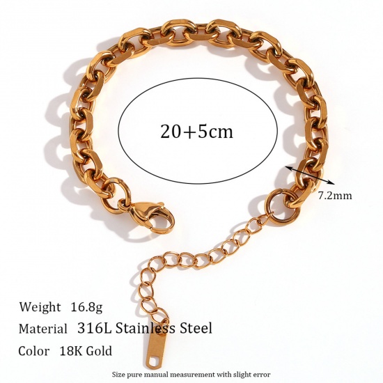 Picture of 1 Piece Eco-friendly Vacuum Plating Stylish Simple 18K Real Gold Plated 316L Stainless Steel Curb Link Chain Anklet For Women 20cm(7 7/8") long