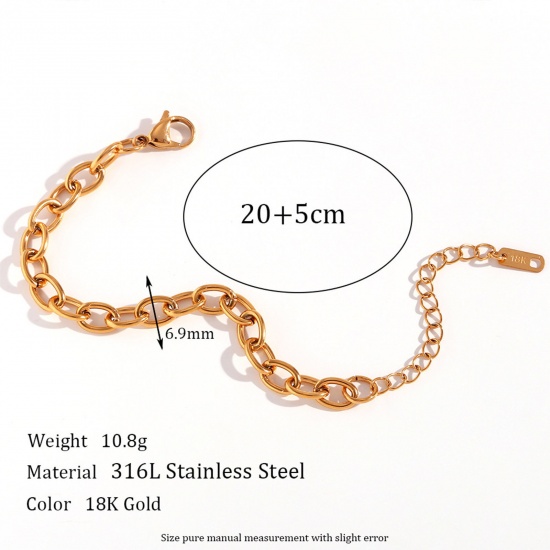 Picture of 1 Piece Eco-friendly Vacuum Plating Stylish Simple 18K Gold Color 316L Stainless Steel Link Cable Chain Anklet For Women 20cm(7 7/8") long