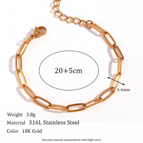 Picture of 1 Piece Eco-friendly Vacuum Plating Stylish Simple 18K Gold Color 316L Stainless Steel Paperclip Chain Anklet For Women 20cm(7 7/8") long