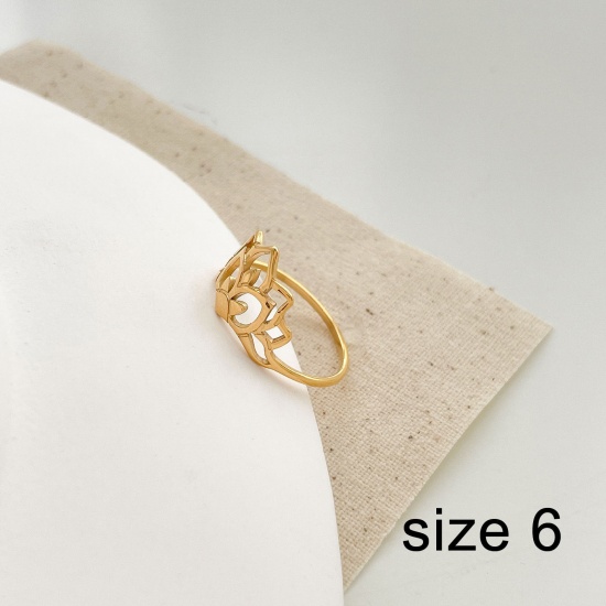 Picture of Eco-friendly Vacuum Plating Simple & Casual Stylish 18K Gold Plated 304 Stainless Steel Unadjustable Flower Hollow Rings For Women Party 16.5mm(US Size 6), 1 Piece