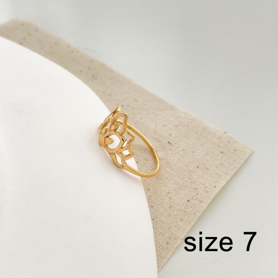 Picture of Eco-friendly Vacuum Plating Simple & Casual Stylish 18K Gold Plated 304 Stainless Steel Unadjustable Flower Hollow Rings For Women Party 17.3mm(US Size 7), 1 Piece
