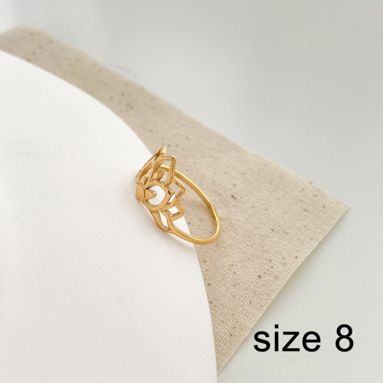 Picture of Eco-friendly Vacuum Plating Simple & Casual Stylish 18K Gold Plated 304 Stainless Steel Unadjustable Flower Hollow Rings For Women Party 18.1mm(US Size 8), 1 Piece