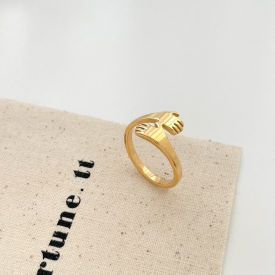 Picture of Eco-friendly Vacuum Plating Simple & Casual Stylish 18K Gold Plated 304 Stainless Steel Unadjustable Hand Rings For Women Party 16.5mm(US Size 6), 1 Piece