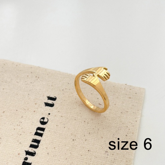 Picture of Eco-friendly Vacuum Plating Simple & Casual Stylish 18K Gold Plated 304 Stainless Steel Unadjustable Hand Rings For Women Party 16.5mm(US Size 6), 1 Piece