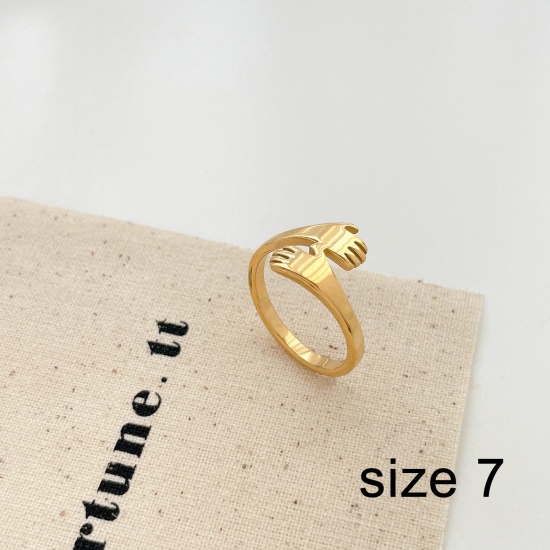 Picture of Eco-friendly Vacuum Plating Simple & Casual Stylish 18K Gold Plated 304 Stainless Steel Unadjustable Hand Rings For Women Party 17.3mm(US Size 7), 1 Piece