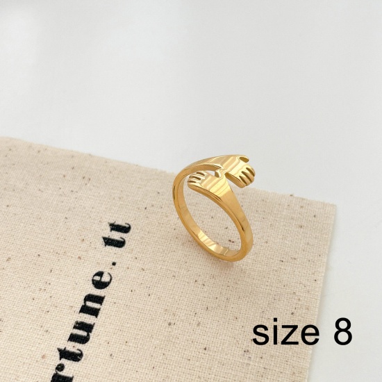 Picture of Eco-friendly Vacuum Plating Simple & Casual Stylish 18K Gold Plated 304 Stainless Steel Unadjustable Hand Rings For Women Party 18.1mm(US Size 8), 1 Piece