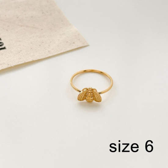 Picture of Eco-friendly Vacuum Plating Simple & Casual Insect 18K Gold Plated 304 Stainless Steel Unadjustable Bee Animal Rings For Women Party 16.5mm(US Size 6), 1 Piece