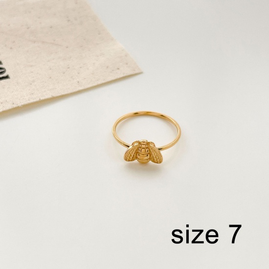 Picture of Eco-friendly Vacuum Plating Simple & Casual Insect 18K Gold Plated 304 Stainless Steel Unadjustable Bee Animal Rings For Women Party 17.3mm(US Size 7), 1 Piece