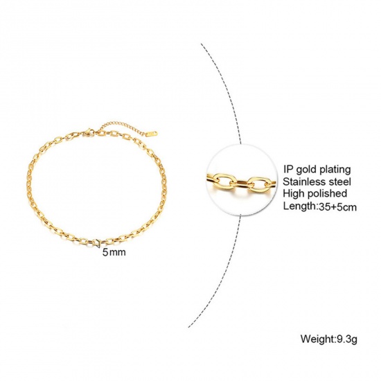 Picture of Eco-friendly Vacuum Plating Simple & Casual Simple 18K Gold Color 304 Stainless Steel Link Cable Chain Choker Necklace For Women Party 35cm(13 6/8") long, 1 Piece