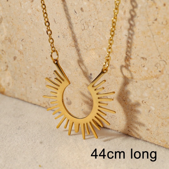 Picture of Eco-friendly Vacuum Plating Simple & Casual Simple 14K Gold Plated 304 Stainless Steel Link Cable Chain Sun Rays Pendant Necklace For Women Mother's Day 44cm(17 3/8") long, 1 Piece