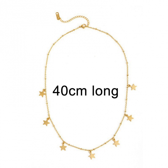 Picture of Eco-friendly Vacuum Plating Simple & Casual Simple 14K Real Gold Plated 304 Stainless Steel Ball Chain Tassel Pentagram Star Pendant Necklace For Women Party 40cm(15 6/8") long, 1 Piece