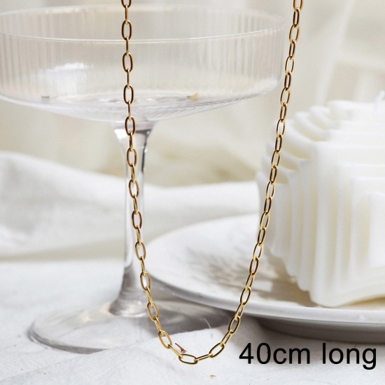 Picture of Eco-friendly Vacuum Plating Simple & Casual Simple 14K Gold Plated 304 Stainless Steel Paperclip Chain Necklace For Women Party 40cm(15 6/8") long, 1 Piece