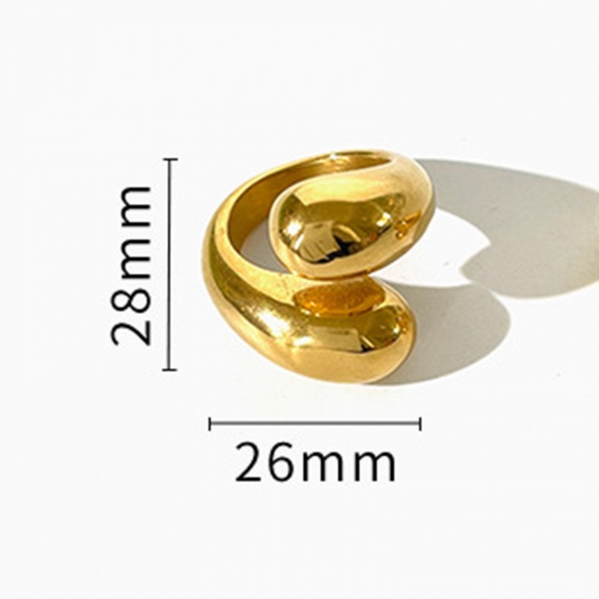 Picture of Eco-friendly Simple & Casual Ins Style 18K Real Gold Plated 304 Stainless Steel Open Drop Rings For Women Party 16.5mm(US Size 6), 1 Piece