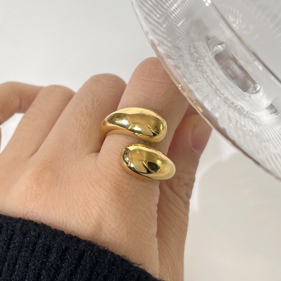 Immagine di Ecologico Semplice & Casual Stile Ins 18K Vero Oro Placcato 304 Acciaio Inossidabile Aperto Goccia Anello Per Donne Festa 17.3mm (taglia di US: 7), 1 Pz