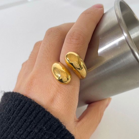 Immagine di Ecologico Semplice & Casual Stile Ins 18K Vero Oro Placcato 304 Acciaio Inossidabile Aperto Goccia Anello Per Donne Festa 16.5mm (taglia di US: 6), 1 Pz
