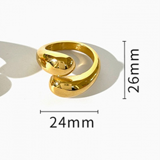 Picture of Eco-friendly Simple & Casual Ins Style 18K Real Gold Plated 304 Stainless Steel Open Drop Rings For Women Party 17.3mm(US Size 7), 1 Piece