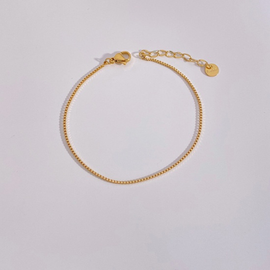 Picture of Eco-friendly Vacuum Plating Simple & Casual Stylish 18K Gold Plated 304 Stainless Steel Box Chain Bracelets Unisex Party 17cm(6 6/8") long, 1 Piece