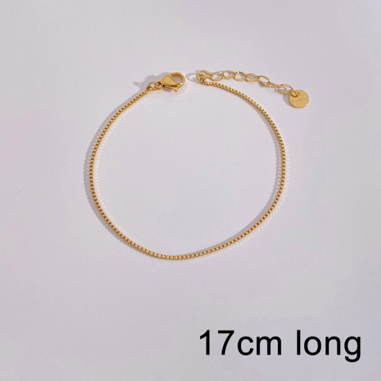 Picture of Eco-friendly Vacuum Plating Simple & Casual Stylish 18K Gold Plated 304 Stainless Steel Box Chain Bracelets Unisex Party 17cm(6 6/8") long, 1 Piece