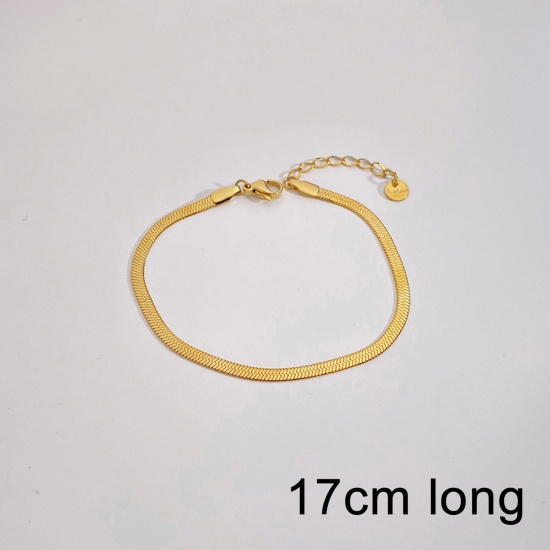 Picture of Eco-friendly Vacuum Plating Simple & Casual Stylish 18K Gold Plated 304 Stainless Steel Snake Chain Bracelets Unisex Party 17cm(6 6/8") long, 1 Piece