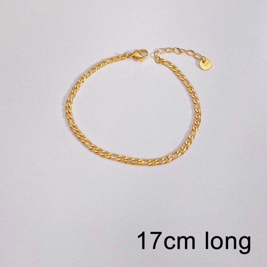 Picture of Eco-friendly Vacuum Plating Simple & Casual Stylish 18K Real Gold Plated 304 Stainless Steel Figaro Chain Bracelets Unisex Party 17cm(6 6/8") long, 1 Piece